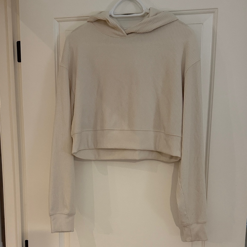 Garage Cream Ribbed Hoodie Top
